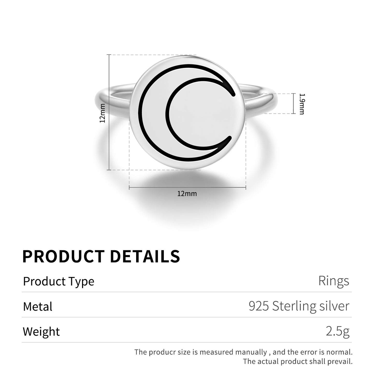 Crescent Moon Wicca Symbols Adjustable Open Ring