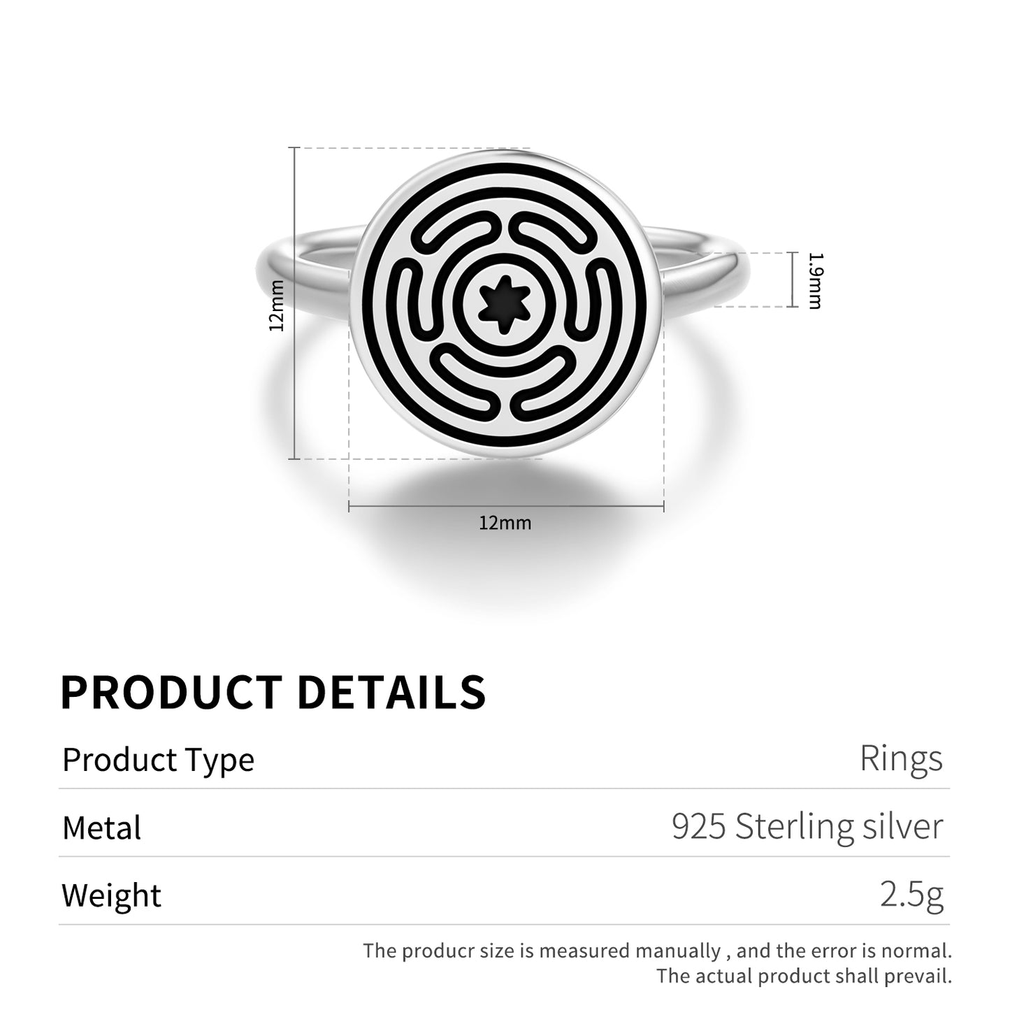 Hecate's Wheel Wicca Symbols Adjustable Open Ring