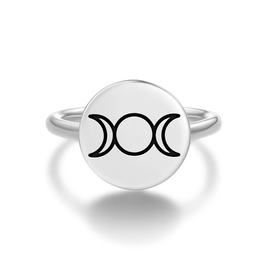 Triple Goddess Wicca Symbols Adjustable Open Ring